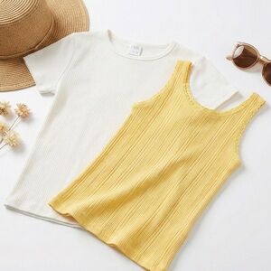 Zara Kids Girls Ribbed Tops Bundle - Yellow & Ecru - Size 11-12